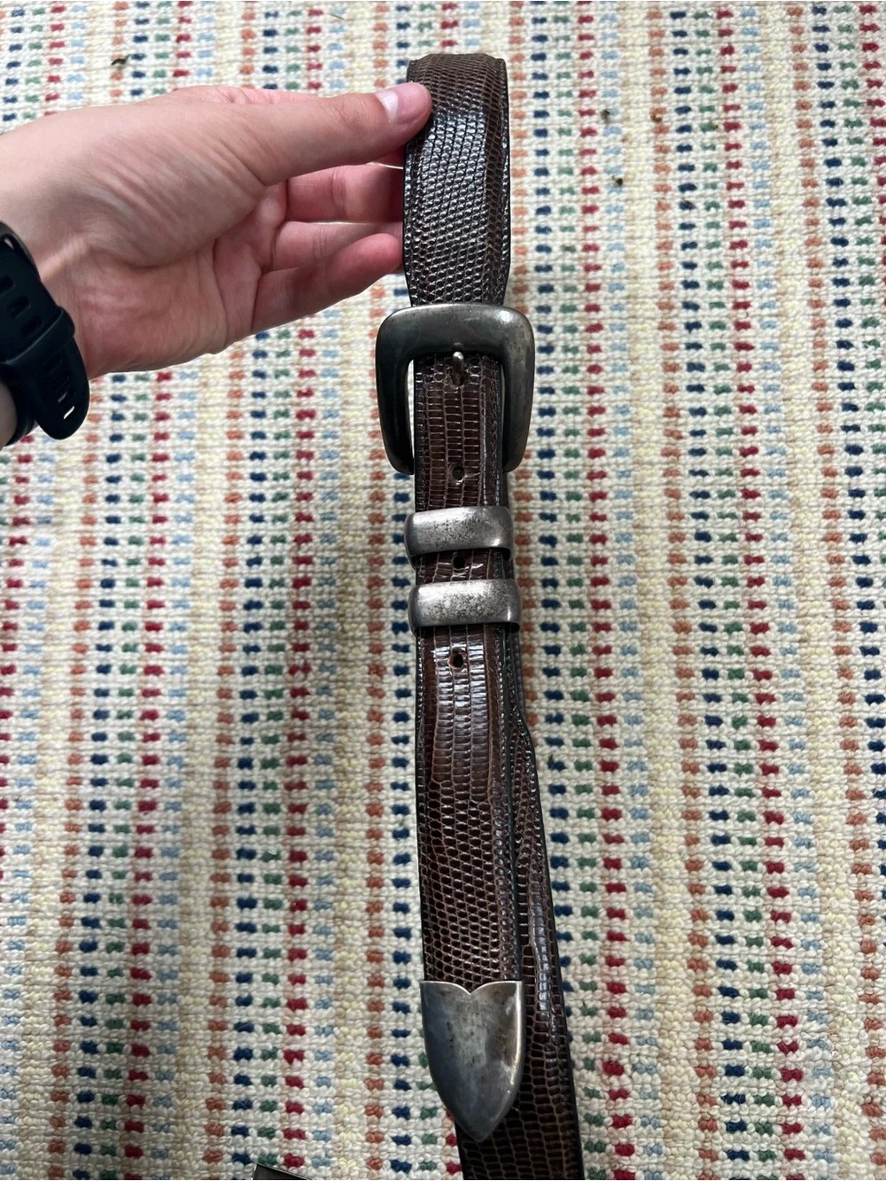 Douglas Magnus Santa Fe Sterling Silver Billy Martins Genuine Lizard Belt Size34